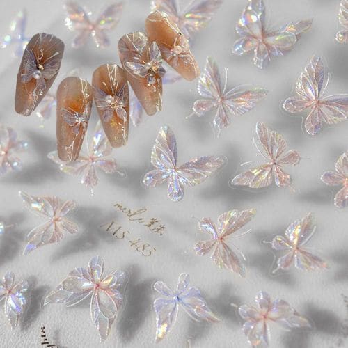 

Nail art subtle mother of pearl hologram butterfly emboss sticker
