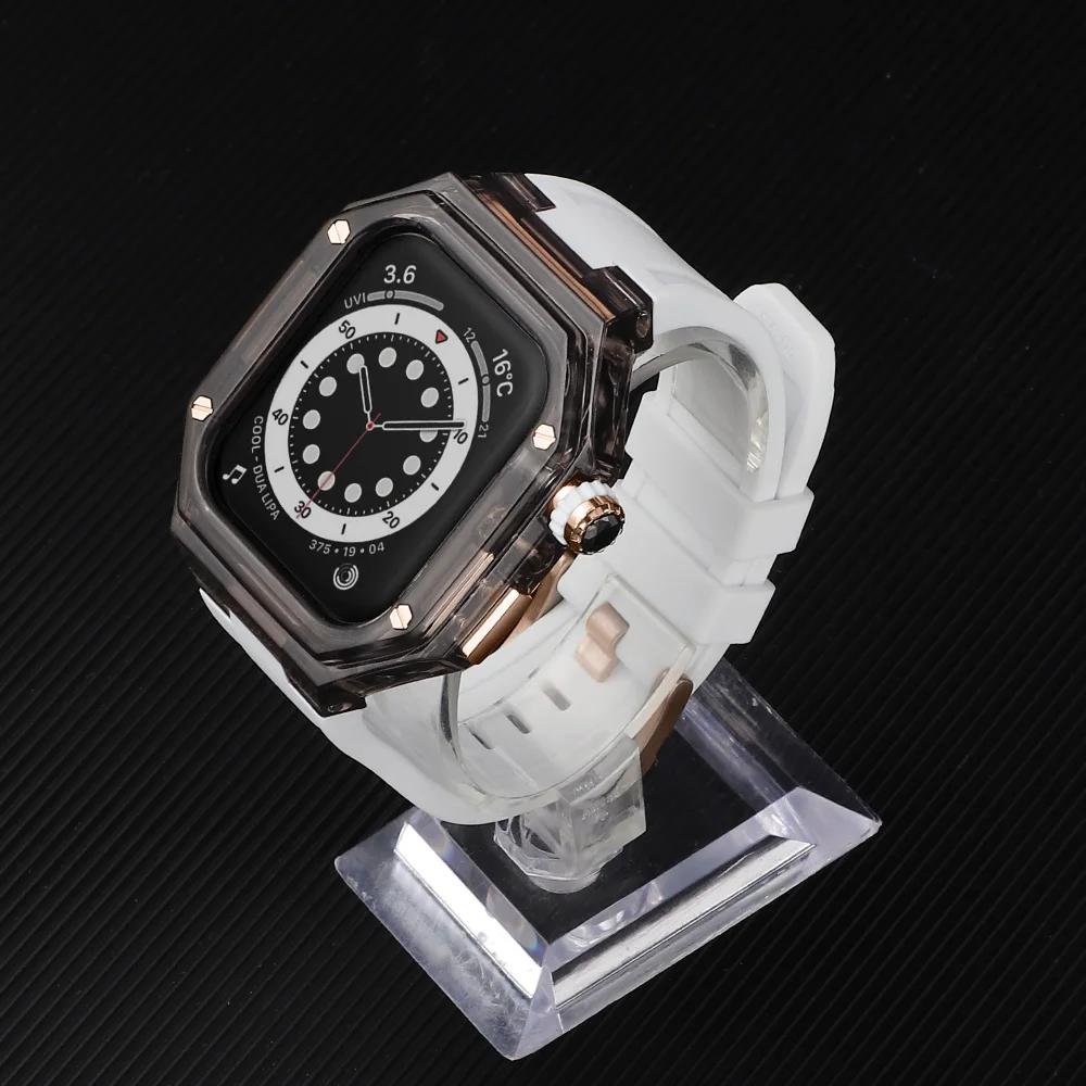 Silicone Strap+ Transparent Case for Apple Watch ultra2 49mm 44mm 45mm Sport Band Bezel for iwatch series 9 8 7 SE 6 5 4 Mod Kit