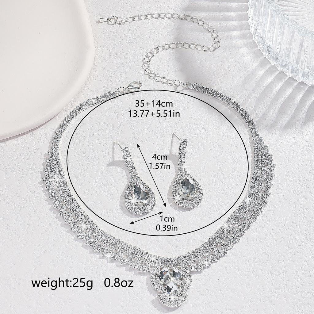 3 Women's Fashion Zircon Set Geometric Necklace Earrings Zircon Set Suitable for Party and Holiday Gifts