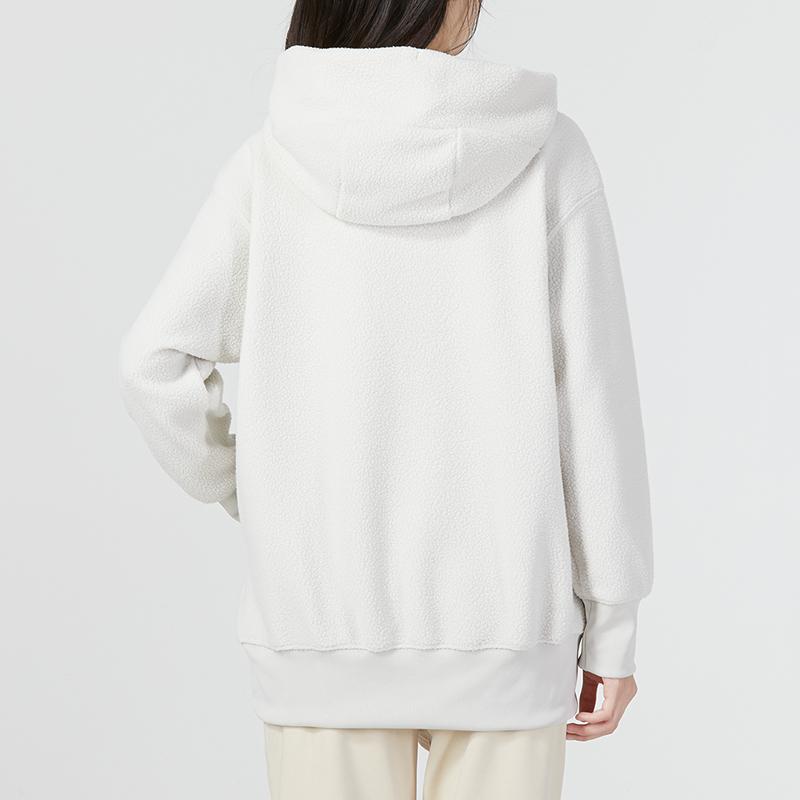 Nike Solid Color Sports Casual Hooded Sherpa Fleece Long Sleeve Sweatshirt Women Tops White DQ6841-072