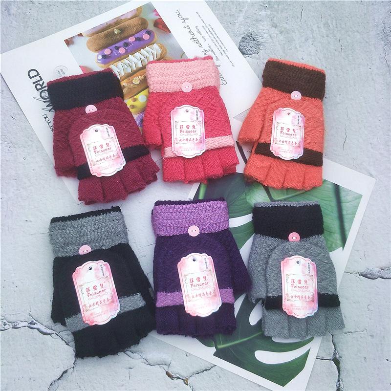 

Перчатки-митенки женские осенне-зимние шерстяные теплые взрослые вязаные перчатки с полупальцами, открытые пять пальцев, жаккардовые, волшебные варежки