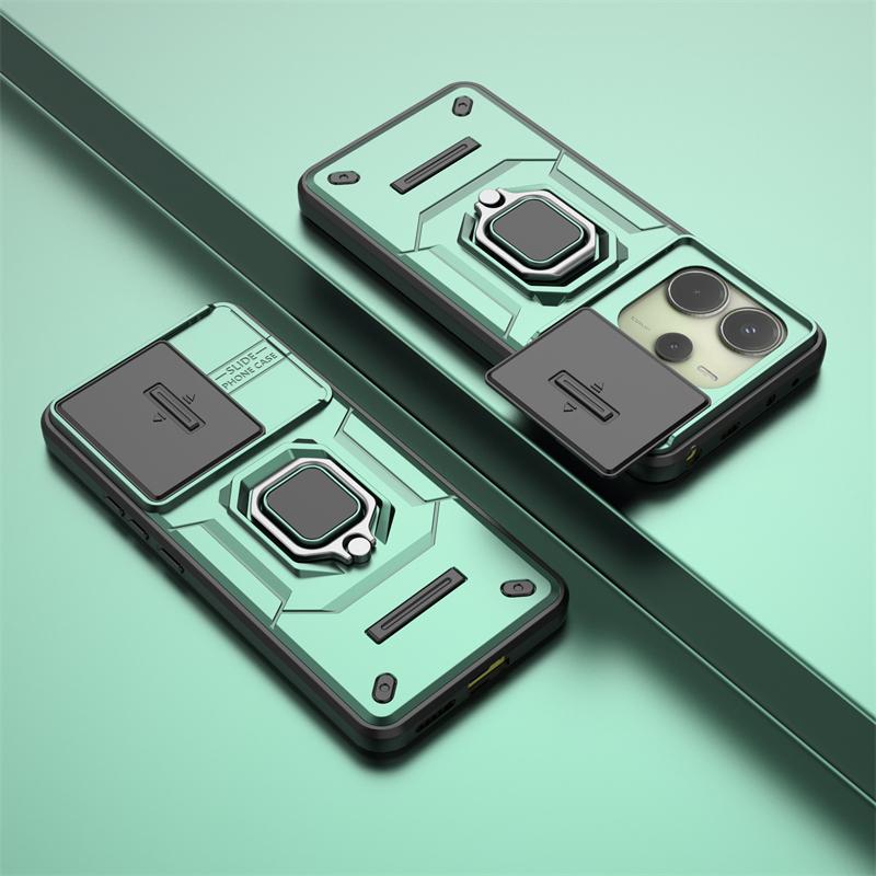 Ring Bracket Phone Case For Xiaomi Redmi Note 14 4G Case Cover For Redmi Note 14 Pro 4G Sliding Window Funda Back Cover