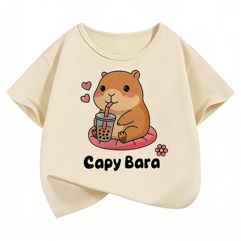 Summer and Spring Short Sleeve Unisex Funny Capybara Animal Design T-Shirt Children's Casual Top