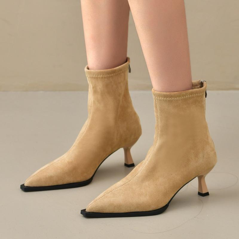 Fashion Vintage Suede Woman Knee High Boots Shoes Ladies Elegant Pointed Toe Thin Heel Long Botas Autumn Winter Removable Women's Shoes