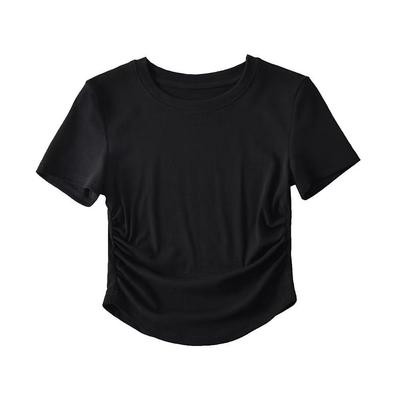 2025 Harajuku Women Crew Neck Short Sleeve Cotton Tee With Ruched Sides Detail T-shirts