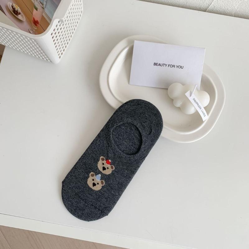 Little Bear Dog Socks, Women's Boat Socks, Cotton Socks, Summer Thin, Low-top, Shallow, Invisible Socks, Anti-slip, Non-dropping Heel Short Socks