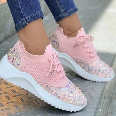 Women Casual Glitter Shoes   Sequins Sneakers Woman Fashion Lacing Large Size 43 Outdoor Sport Running Shoes Zapatillas