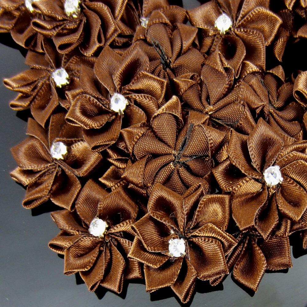 10Pcs Handmade Small Satin Flowers Fabric Rhinestone Flower Appliques For Sewing Craft Wedding Decorations 2.8cm