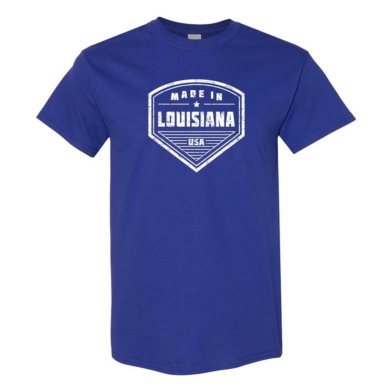 Made in Louisiana Badge- Hometown Pride State Short Sleeve T-Shirt - Cobalt S