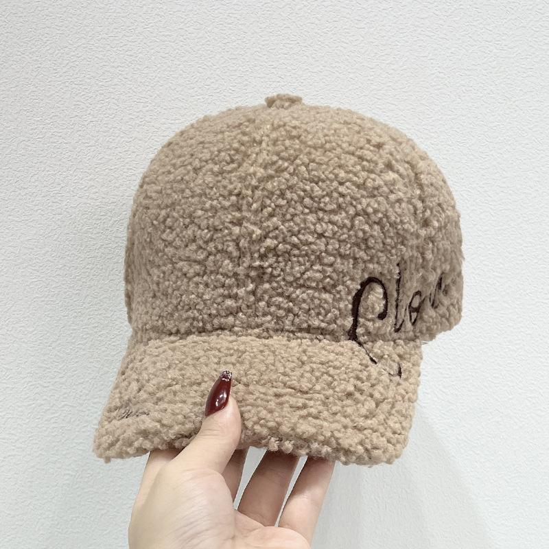 Autumn and Winter New Lamb Wool Embroidered Letter Baseball Cap Women's Outdoor Warm Fashion Cap