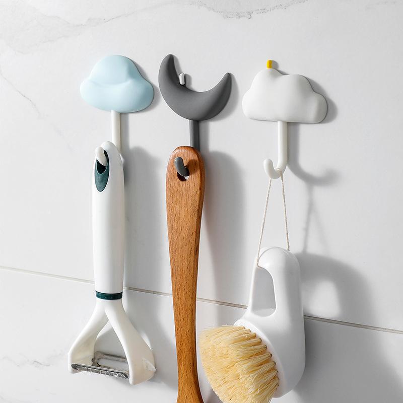 3Pcs Cloud Moon Hooks No-Punch Non-Marking Adhesive Backed Adhesive Hooks Kitchen Bathroom Wall Cute Hooks