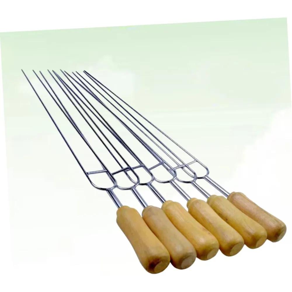 6 U-förmige Grillgabeln mit Holzgriff, geeignet für Kochen im Freien, Picknicks und Grillabende