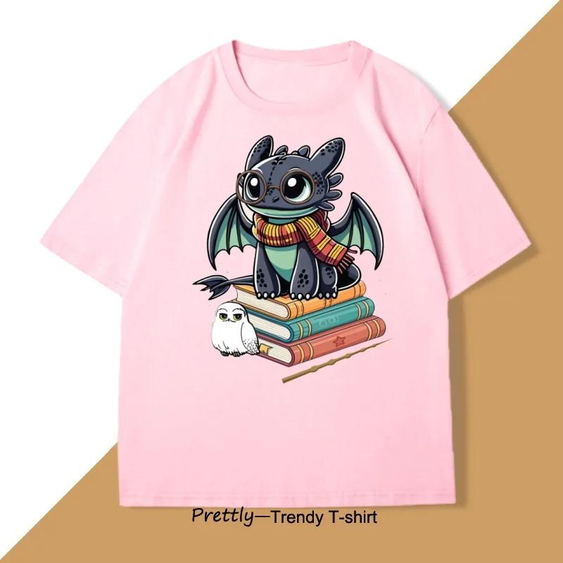 Summer Retro Fun Cotton Short-Sleeve Loose T-Shirt Dragon Pattern Children's T-Shirt