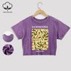 Barcelona Fresh Peaches Cotton Washed T-Shirts Trend Summer Lace Hem Crop Tops Regular Fit O-Neck Short Sleeve Casual Clothes