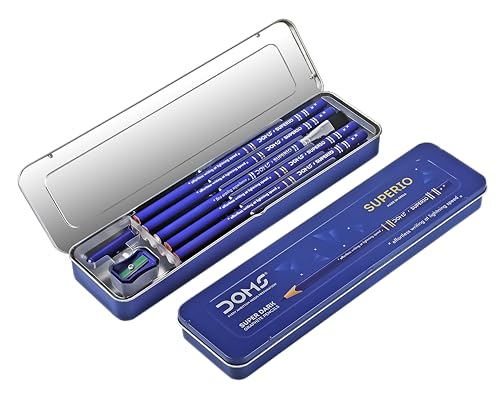 Doms Superio Super Dark Graphite Pencils Pack Of 10 Pencils| With Free 1 Eraser 1 Pencil Sharpner 1 Point Protection Cap 101