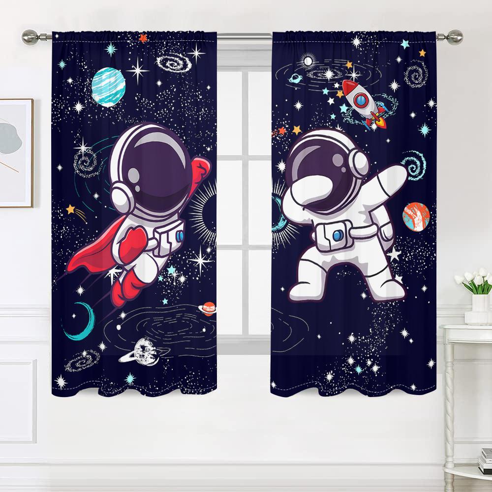 2 Pieces, Astronaut Curtains in Galactic Space -30% Blackout - Suitable for Living Room, Bedroom and Home Decoration