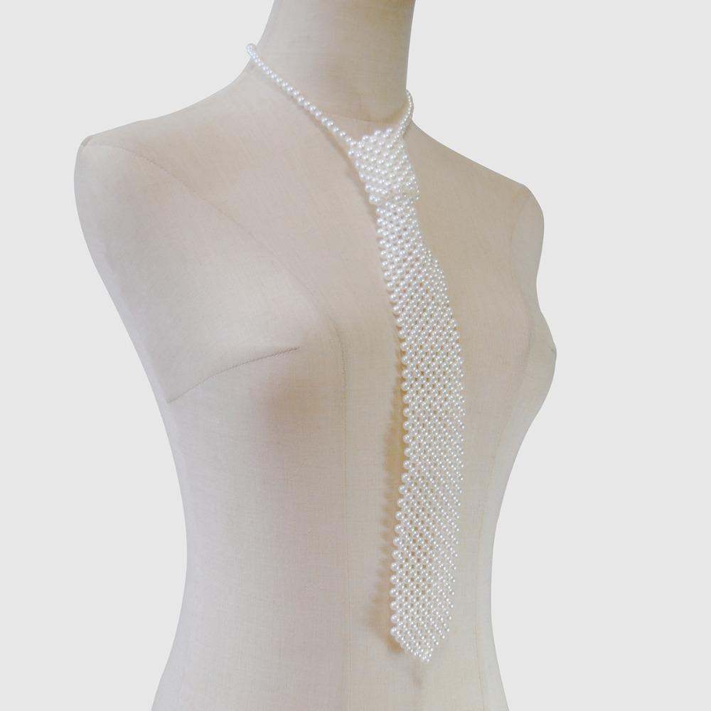 

Elegant Shirt Tie Weaving Beaded Neckwear Fashion Women Necktie білий
