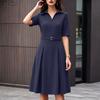 ZANZEA Women Casual Turn Down Collar Solid Color Half Sleeve Dress