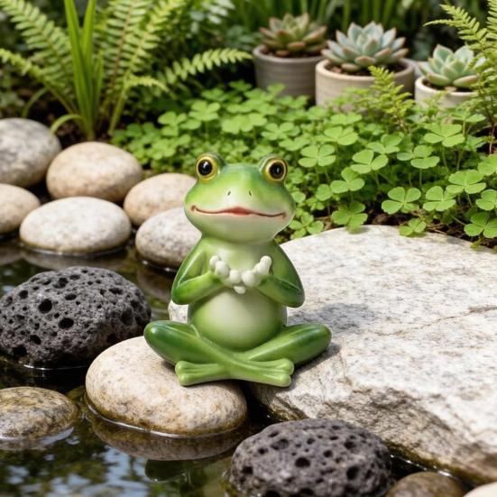Estatua de Rana Pequeña Adorno de Rana Miniatura para Jardín Figura de Rana Linda de Resina para Interior Exterior Mesa Maceta Jardín de Hadas