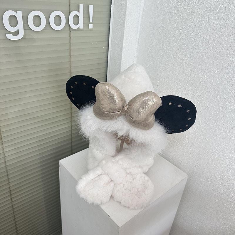 

New Autumn and Winter Children s Hat and Scarf All in One Female Cute Bow Warm Ear Protection Plus Plush Woolen Pullover Hat