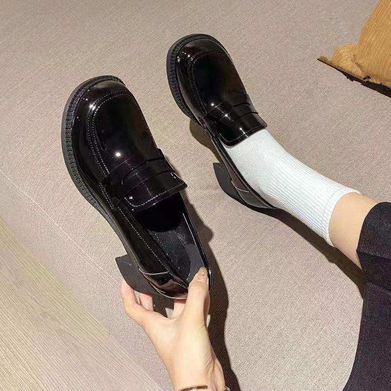 Patent Leather High Heel Mary Jane Loafers - Japanese Style