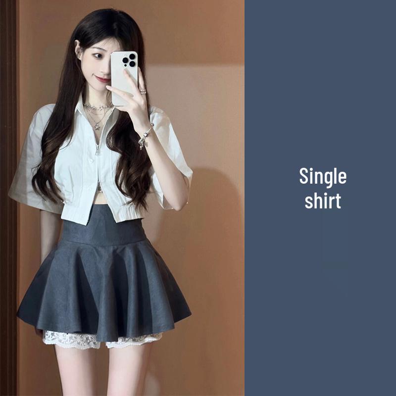 Summer French Chic Short Sleeve Shirt & High Waist Skort Set