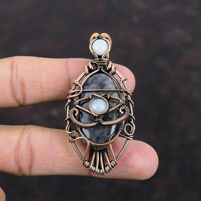 Evil Eye Iolite Sunstone Pendant Copper Wire Wrapped Pendant Rainbow Moonstone Pendant Beautiful Gemstone Jewelry Handmade Pendant For Gift