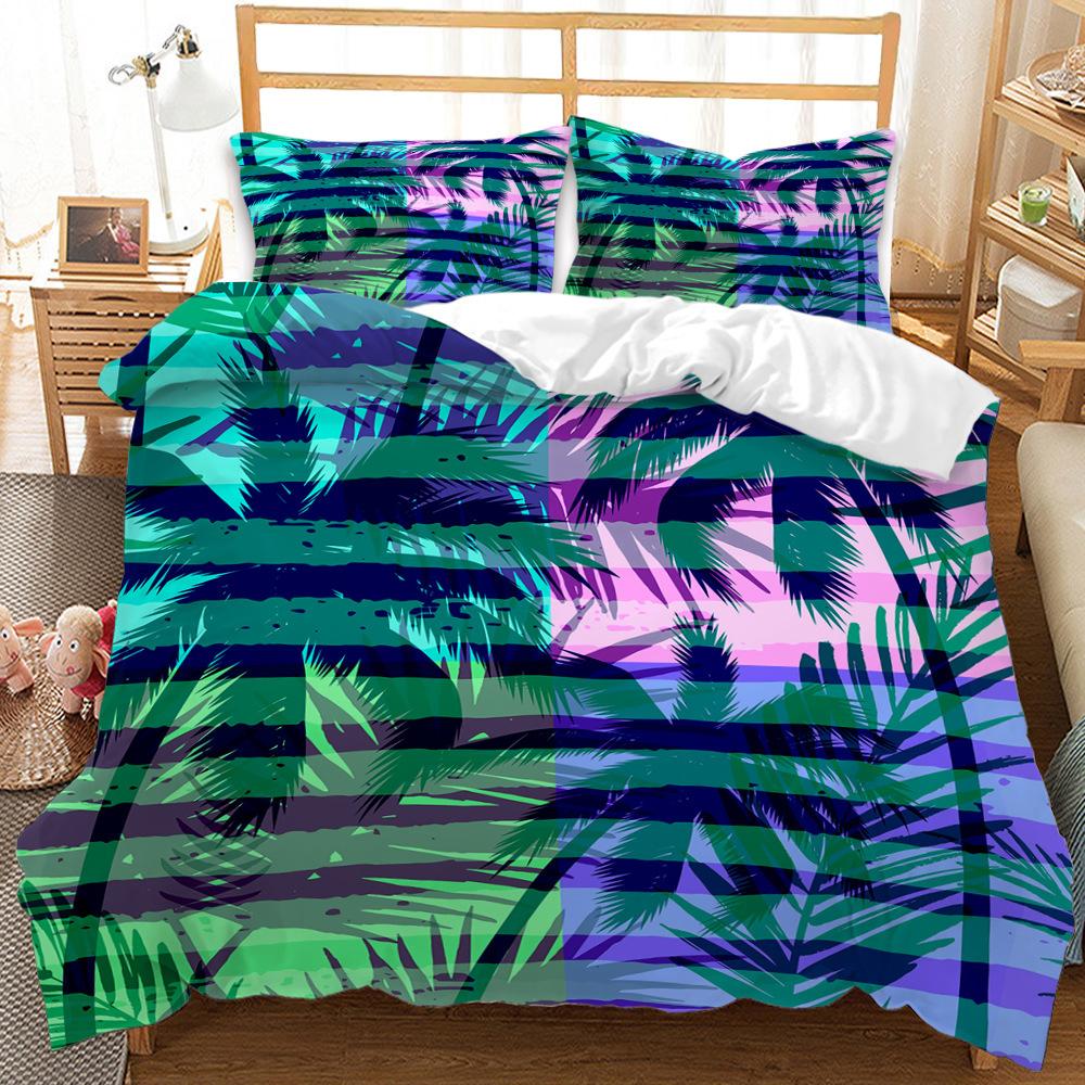 3D Digital Simple Cartoon Plant Quilt Cover Coconut Tree Print Three-Piece Digital Kit