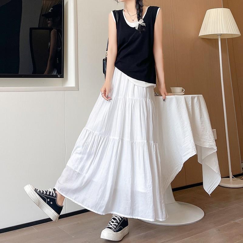 White Skirt Women's Spring New Gentle High Waist A-shaped Long Skirt Thin Summertime Small Cake Skirt