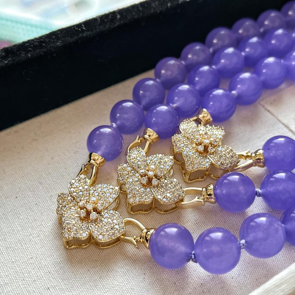 Myanmar Violet Jadeite Natural Quartzite Large Particle Necklace Women'S Retro Multi-Wearing Necklace