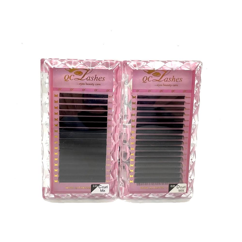 6-25mm Cashmere Mega Volume Lash Trays Wholesale Private Label Dark Matte Black Mink Individual Lashes Extensions Supply D&0.03 mm&Mix(8-16mm)