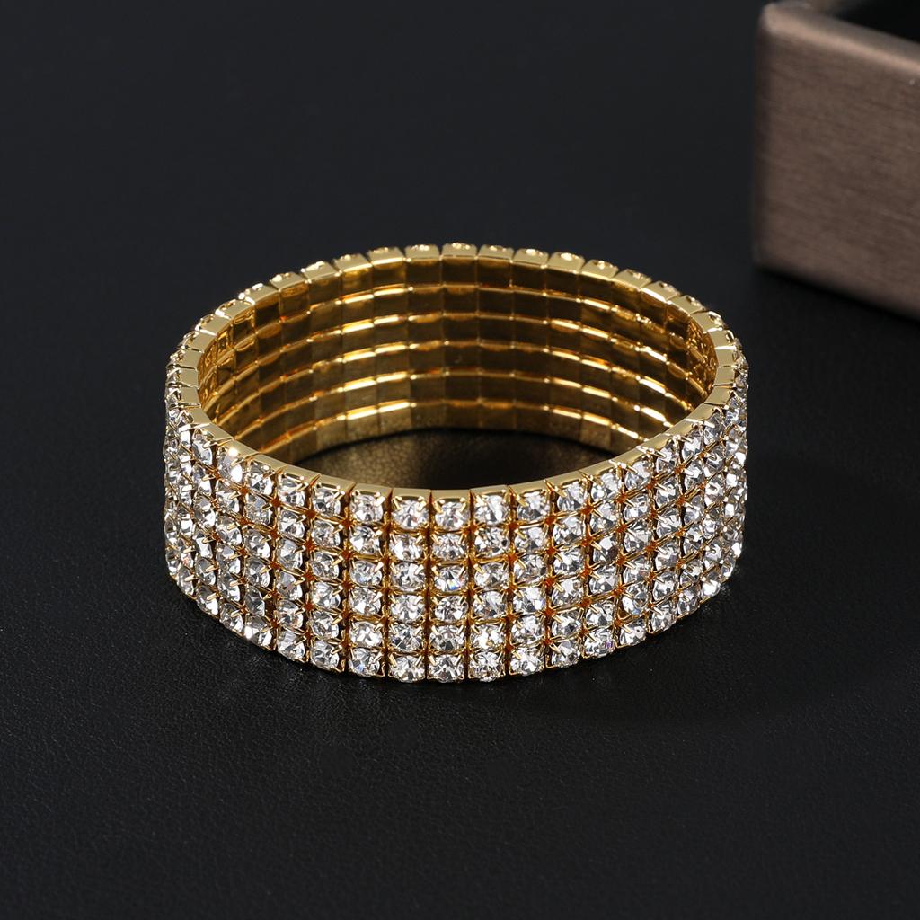 Fashion Jewelry Super Flash Multi-Row Diamond Bracelet Full Diamond Elastic Bracelet Bridal Rhinestone Bracelet