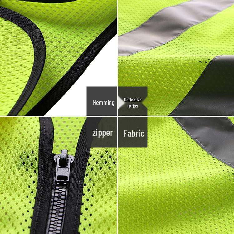 Fluorescent Mesh Safety Vest with Reflective Strips and Multi-Pocket Design