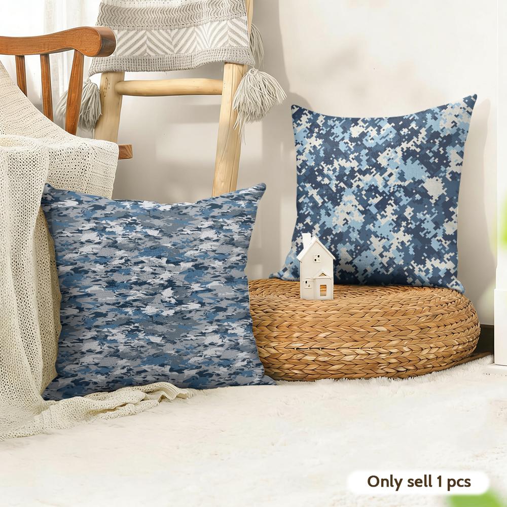 Classic Camo Pattern Cushion Cover Natural Linen Organic Fabric Double-Sided Printing Sofa Home Decor Gift Pillow Cover
