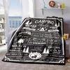 2026 New Arrivals Camping Theme Blanket with Black & White Camping Rules And Scenes Cozy Outdoor Indoor Throw Featuring Geometric Patterns, Pine Trees