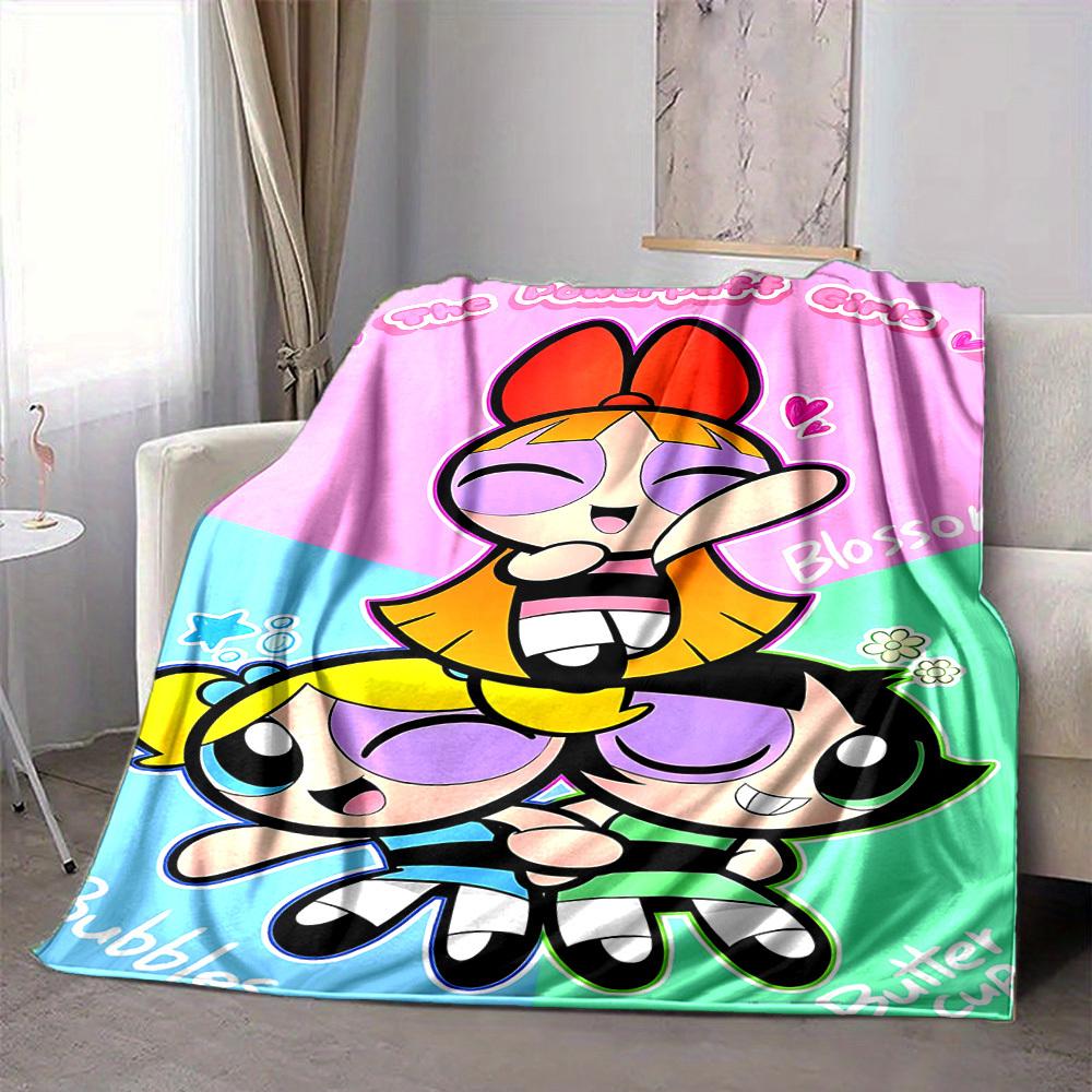 1pc Powerpuff Girls Flannel Throw Blanket Lightweight Soft Warm All Season Blanket for Sofa, Bed, Travel,L1028144