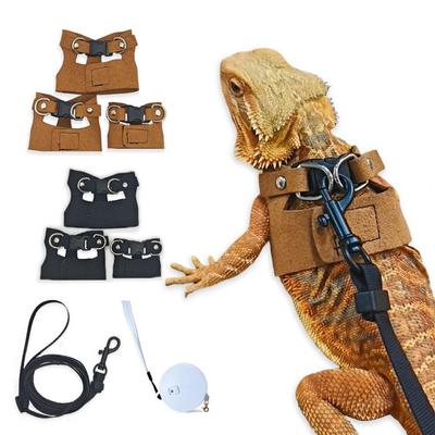 Postroj a vodítko pro vousatého draka Sada Faux Leather Plaz Plazí Postroj s Vytahovacím Vodítkem Tažné Lano Chodící Vesta