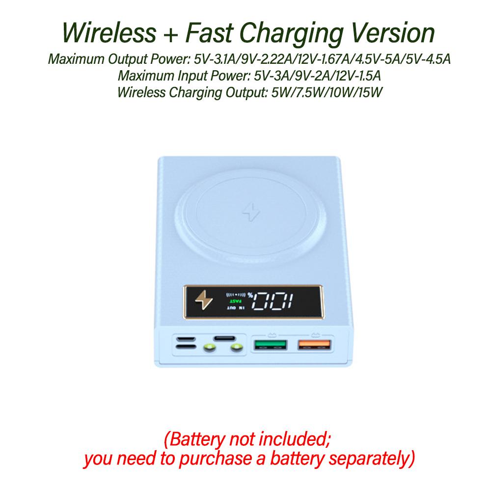 4 Cells 18650 DIY Power Bank Case Kit Detachable No Soldering 22.5W Fast Charge  Digital Display Shell Without Battery Wireless