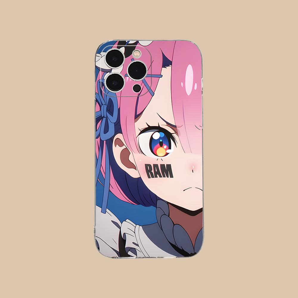RE REM RAM Emilia Phone Case for iPhone 16 15 14 13 12 11 X XR XS 8 6 Pro Max Plus Mini Clear Colour Printing Pretty Cellphones