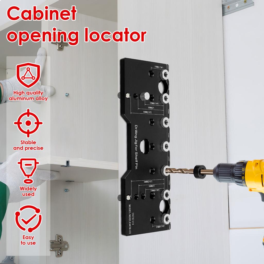 Shelf Pin Jig 1/4 Inch Aluminum Alloy Shelf Pin Drilling Guide 32mm Spacing Woodworking Straight Hole Drilling Jig Hardware