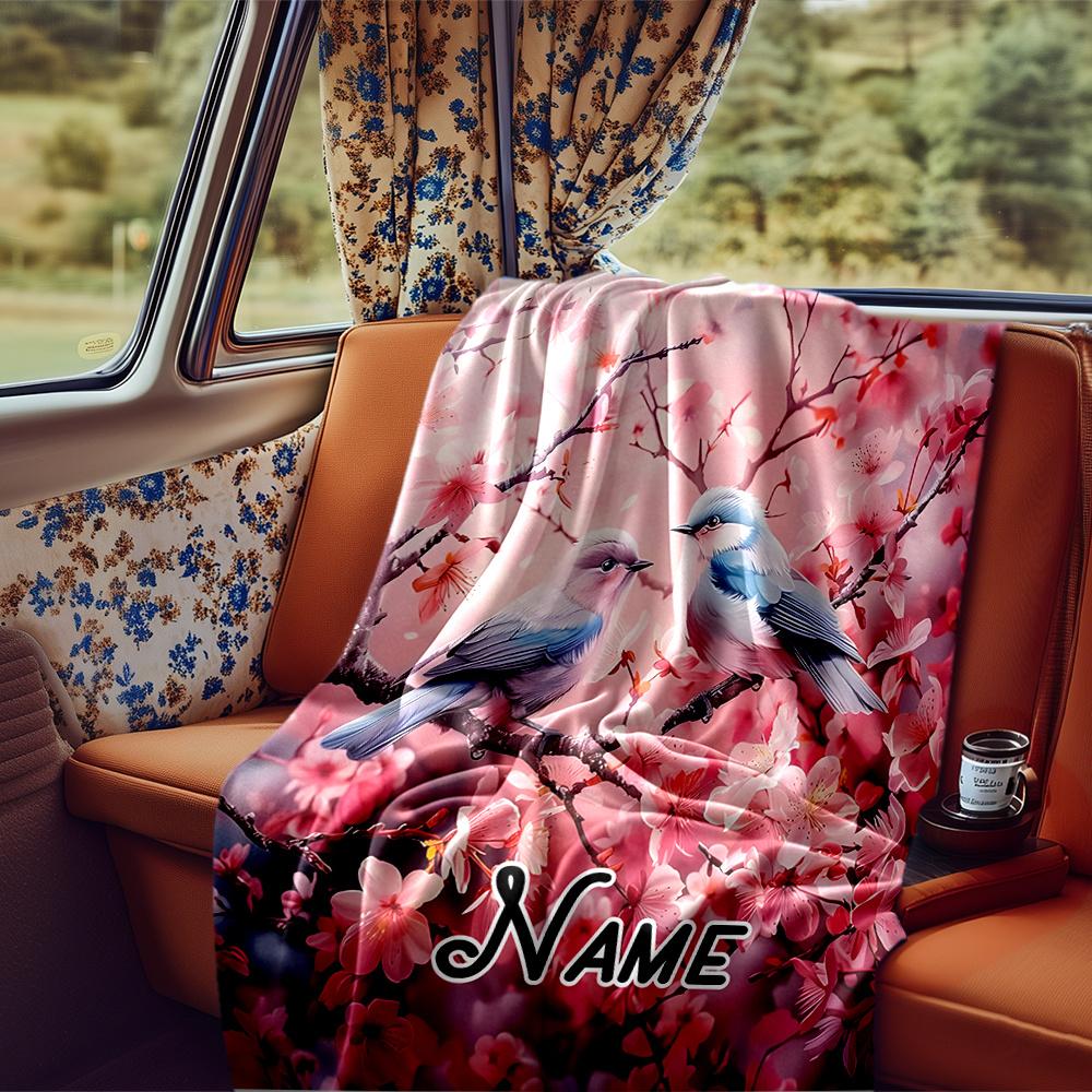 Cherry Blossoms And Blue Birds In Harmony Rv Blanketcustomizable With Your Namecomfortable And Stylish Perfect For Rv Travel Beds Chairs Offices Sofas
