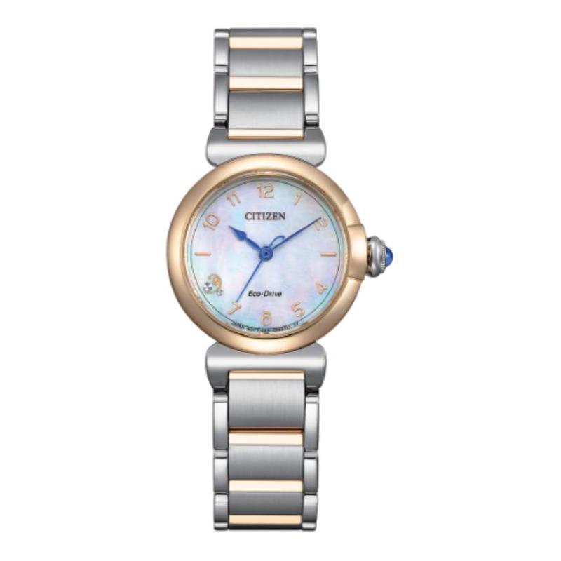 

CITIZEN L series 50 meters waterproof, light Quartz, Steel Strap, , same style for men and women, mother-of-pearl dial EM1136-87D синій