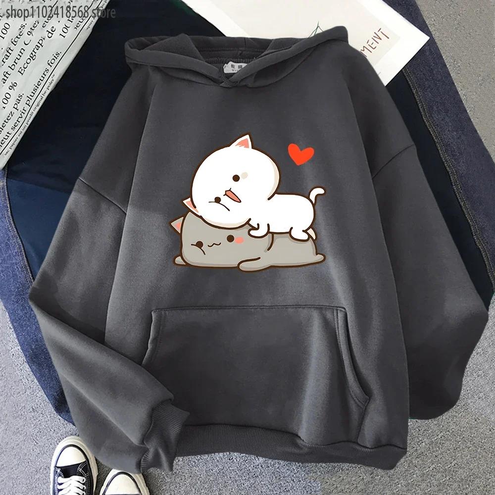 Peach Cat Print Hoodie Kawaii Cartoon Goma Mochi Sweatshirt Women's Clothing Femme Korean Style Streetwear Men Hoody