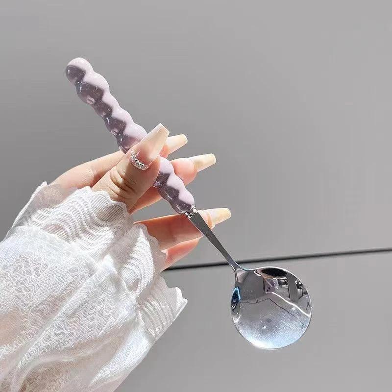 1PCS Pearl Handle Spoon Stainless Steel Stirring Spoons Party Cutlery Gadgets Ice Cream Cake Dessert Spoon Bar Kitchen Access