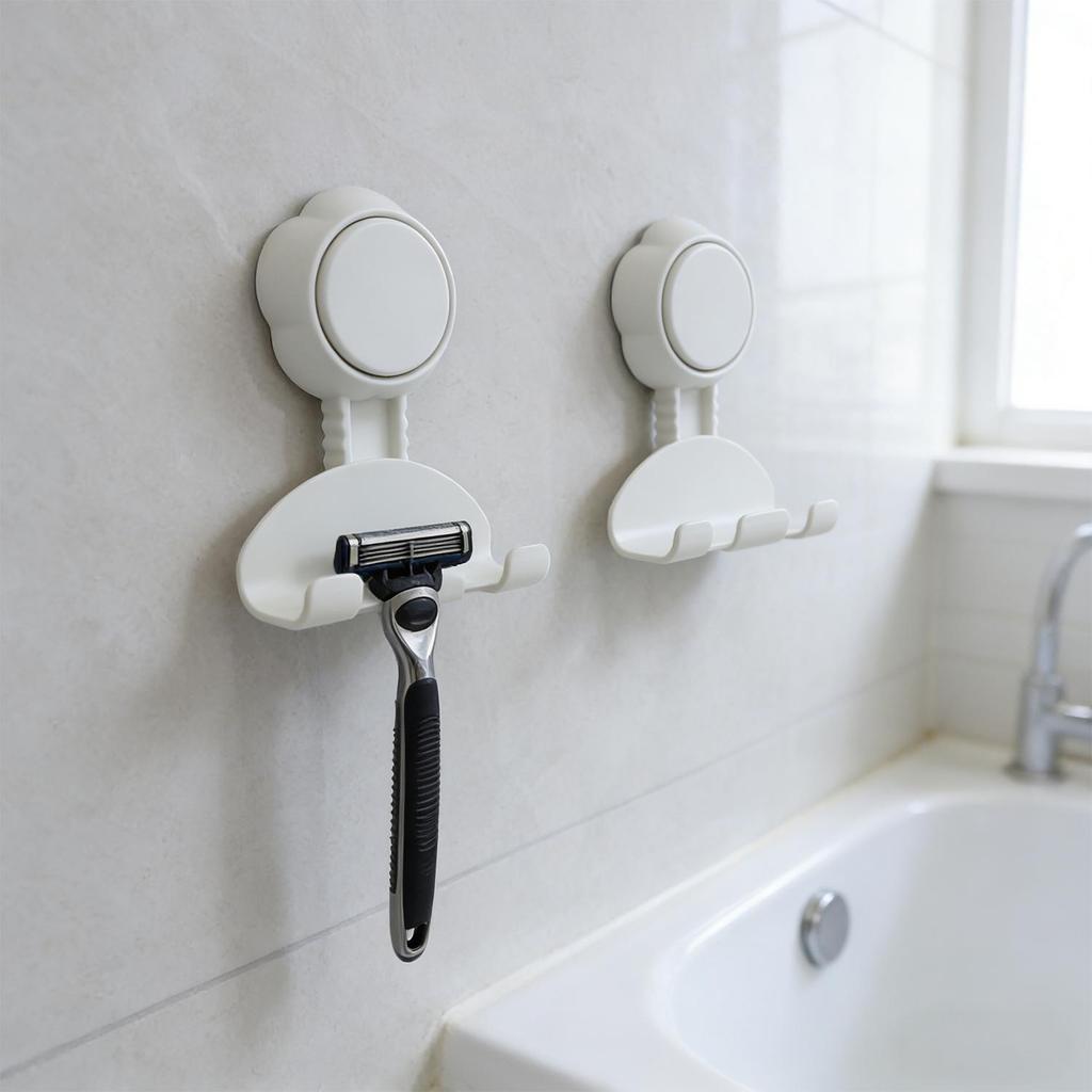 Wall Mounted Suction Cup Hooks Shower Razor Holders Removable Waterproof Storage Hook Bathroom Kitchen Towels Hanging Rack