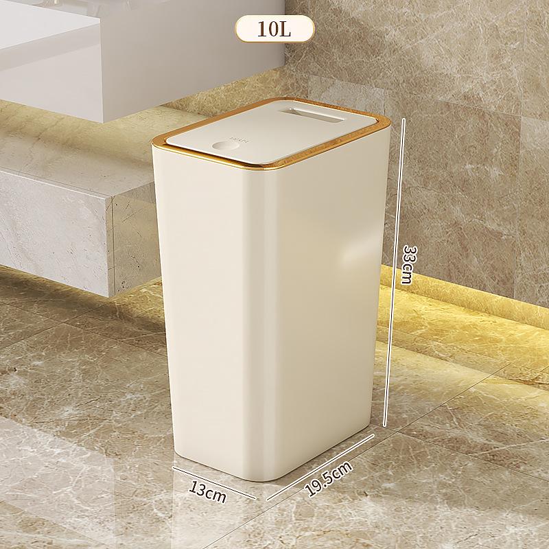 Bathroom Trash Can 10L Small Garbage Can with Press Top Lid for Toilet Bedroom Living Room Plastic Wastebasket with Pop-up Lid