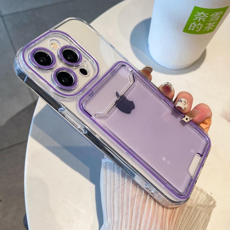 

Fluorescent Bright Transparent Case For iPhone 16 15 14 Plus 13 12 11 Pro Max Candy Color Card Slot Wallet Bumper Soft TPU Cover For iPhone 16