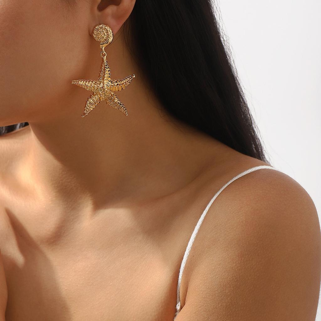 European American Cross Border Alloy Texture Ocean Series Starfish Earrings For Women Summer Vacation Travel Wear Ear Jewelry
