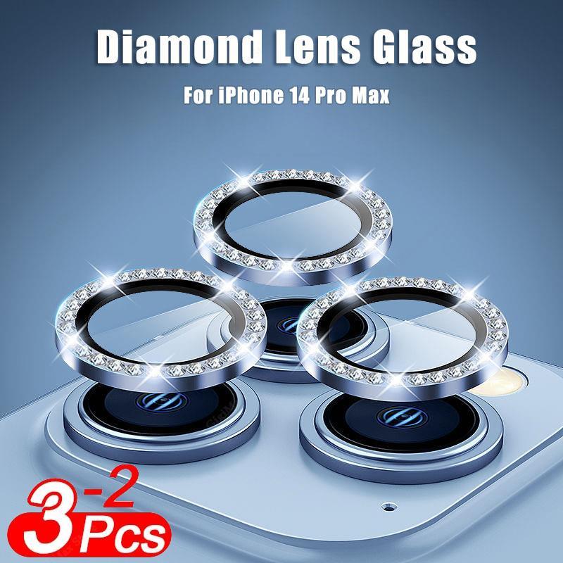 Diamond Lens Glass for IPhone17 16 15 14 13 12 11 Pro Max Camera Protector Cover for IPhone 14 Plus 14Pro Max Metal Ring Lens Glass Case