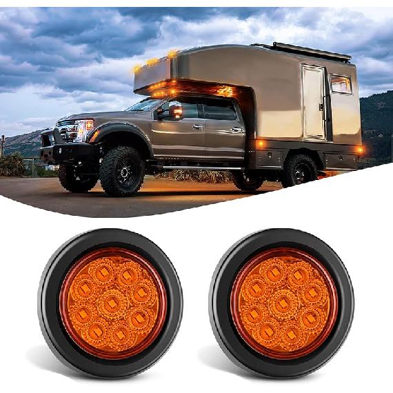 TL-03 10 PCS 3/4” Round Clearance Front Rear Side Indicator Bullet Marker Light for Truck RV Car Bus Trailer Van Caravan Boat (12V, Amber)